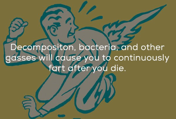 october 11 2019 jokes and puns - Decompositon, bacteria, and other gasses will cause you to continuously fart after you die.