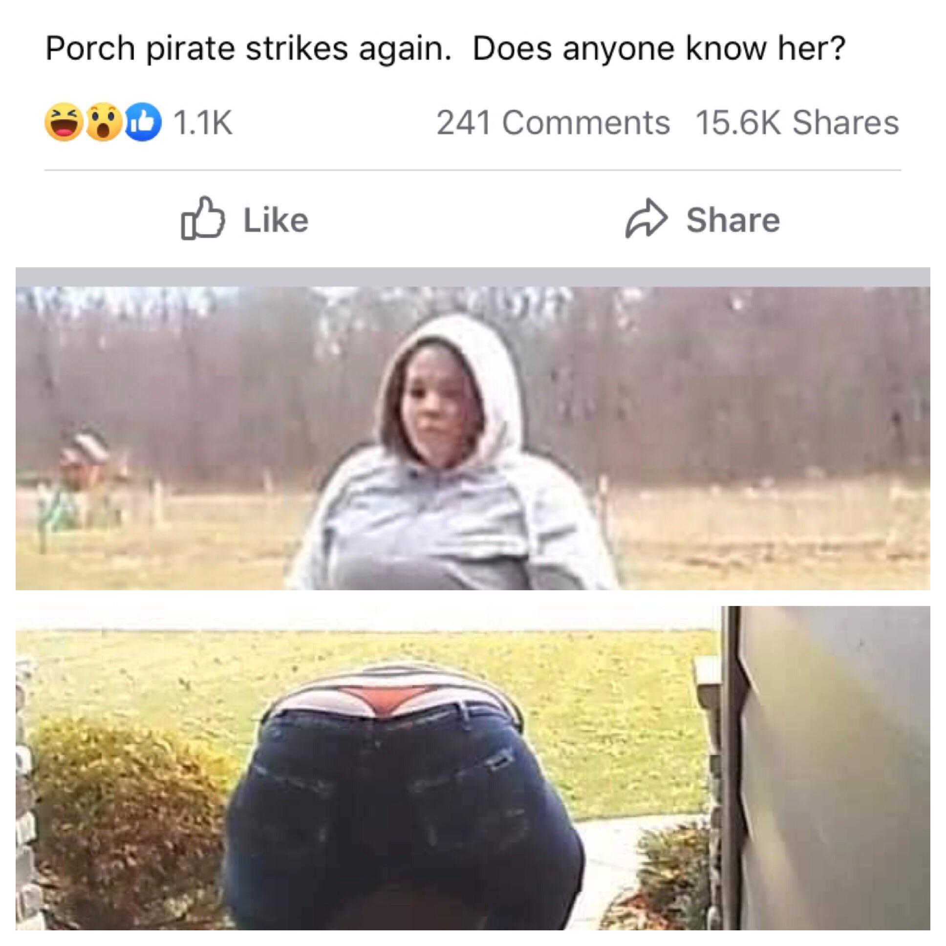photo caption - Porch pirate strikes again. Does anyone know her? Od 241