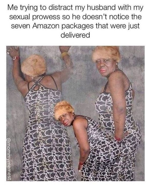 me trying to distract my husband - Me trying to distract my husband with my sexual prowess so he doesn't notice the seven Amazon packages that were just delivered V Yo 13 Oeten