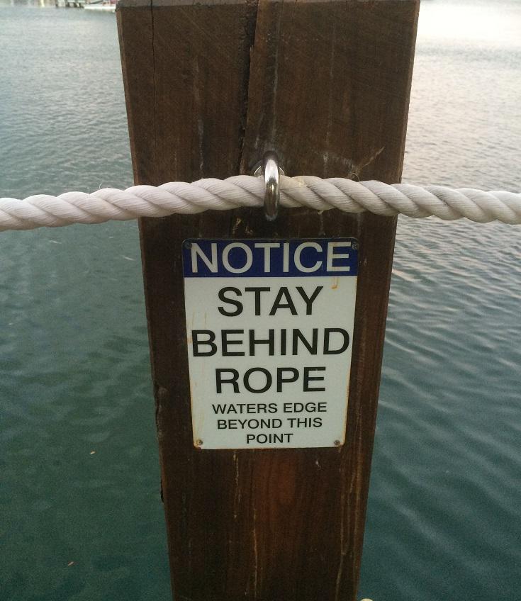 water - Notice Stay Behind Rope Waters Edge Beyond This Point