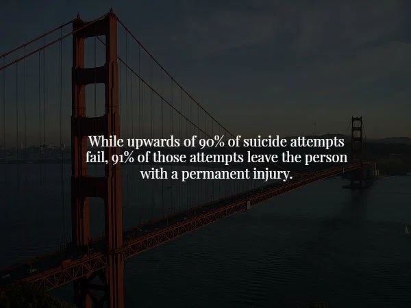 sky - While upwards of 90% of suicide attempts fail, 91% of those attempts leave the person with a permanent injury.