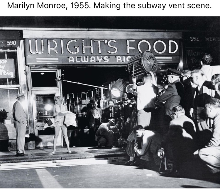 marilyn monroe behind the scene - Marilyn Monroe, 1955. Making the subway vent scene. 592 Men'S 590 500WRIGHT'S Food llens Always Ro