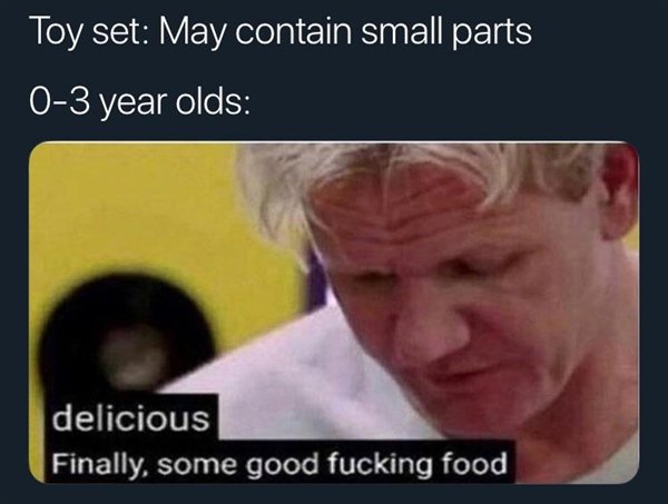 finally some good food meme - Toy set May contain small parts 03 year olds delicious Finally, some good fucking food