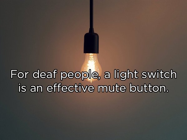 lighting accessory - For deaf people, a light switch is an effective mute button.