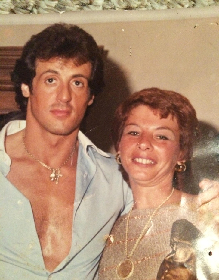 “My grandmother posing for a picture with her neighbor, Sylvester Stallone, after he finished filming Rocky, 1976”