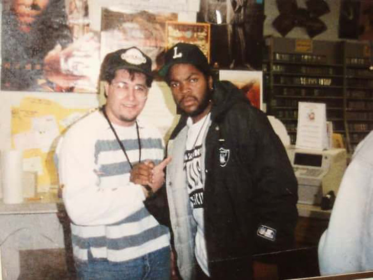 “My dad pictured with rapper Ice Cube at a record store signing, 1990”