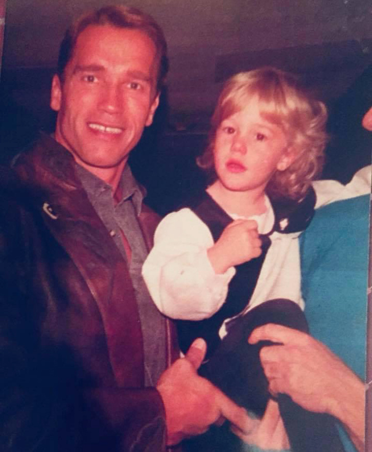 “My mother with Arnold Schwarzenegger in the late 1980s”