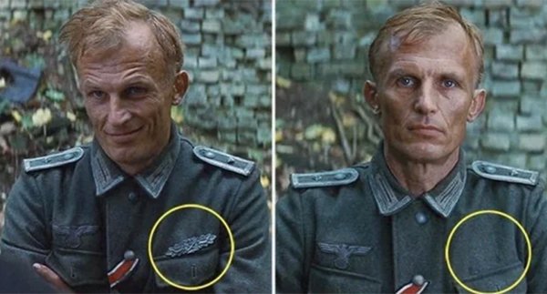 The chest insignia of the German officer in ‘Inglourious Basterds’ disappears from one scene to the next.