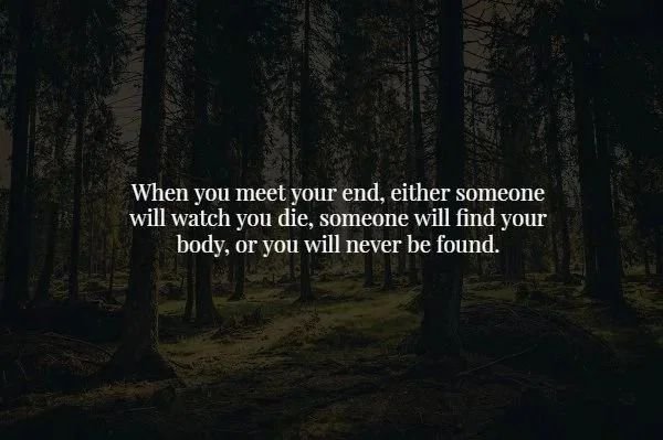 nature - When you meet your end, either someone will watch you die, someone will find your body, or you will never be found.