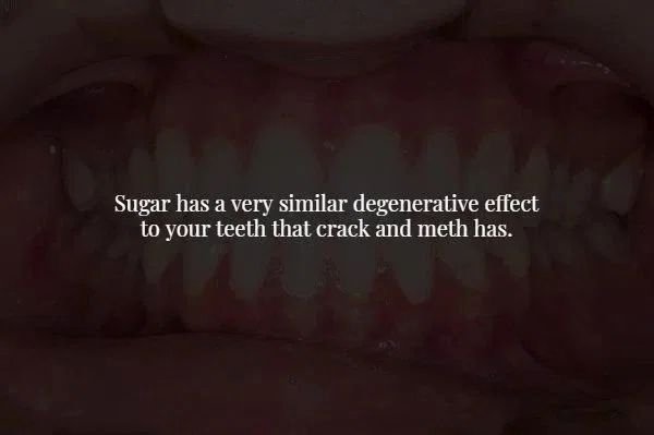 lip - Sugar has a very similar degenerative effect to your teeth that crack and meth has.