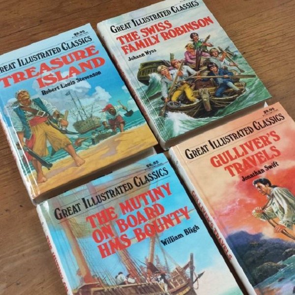 poster - Great Illustrated Classics The Swiss Family Robinson Johann Wyss Reat Illustrated Classics Treasure Island Robert Louis Stevenson . Great Illustrated Classics Gulliver'S Travels Jonathan Swift Great Illustrated Classics The Mutiny On Board Hms Bo