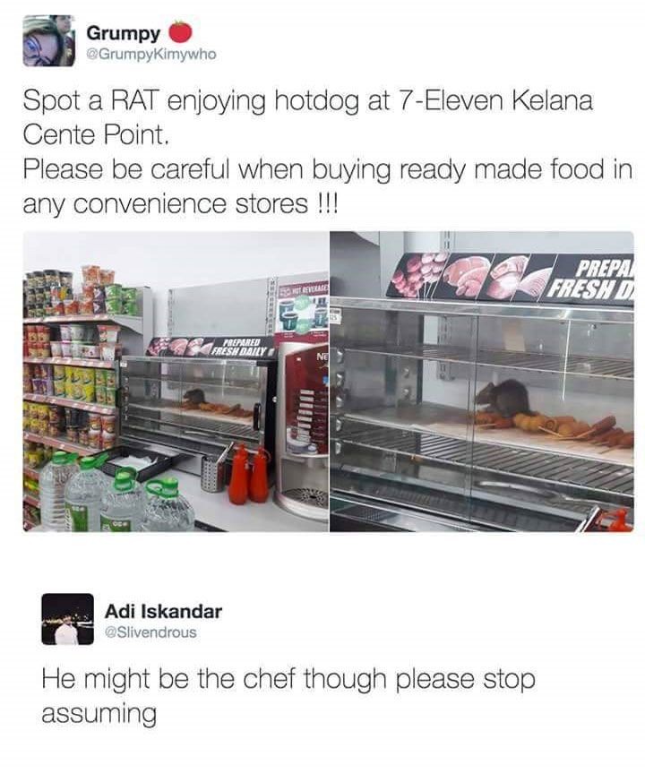 7 11 hot dog meme - Grumpy Kimywho Grumpy Spot a Rat enjoying hotdog at 7El...