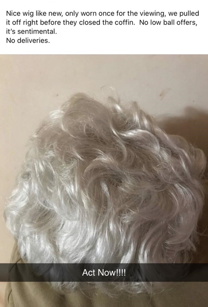 hair coloring - Nice wig new, only worn once for the viewing, we pulled it off right before they closed the coffin. No low ball offers, it's sentimental. No deliveries. Act Now!!!!