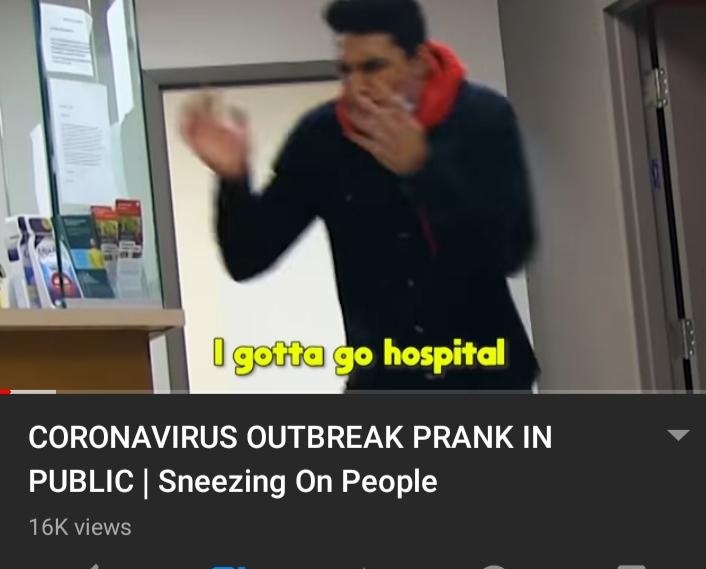 shoulder - I gotta go hospital Coronavirus Outbreak Prank In Public Sneezing On People 166 views