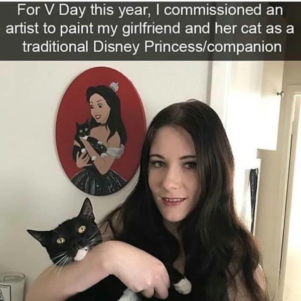 disney princess with cat - For V Day this year, I commissioned an artist to paint my girlfriend and her cat as a traditional Disney Princesscompanion