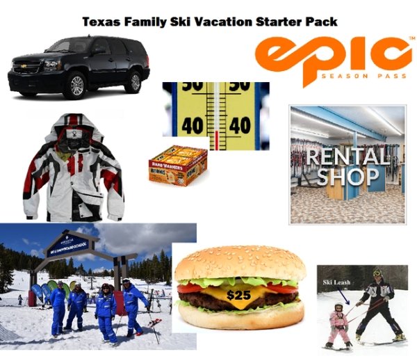 fast food - Texas Family Ski Vacation Starter Pack epic Season Pass Rental Ashop Ski Leash $25