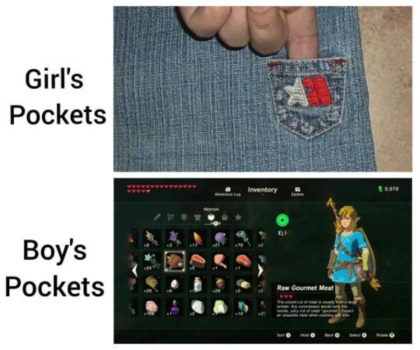 girls pockets meme - Girl's Pockets Inventory 5.579 Boy's Pockets Raw Gourmet Meat Thespota yout w. We Meld Set