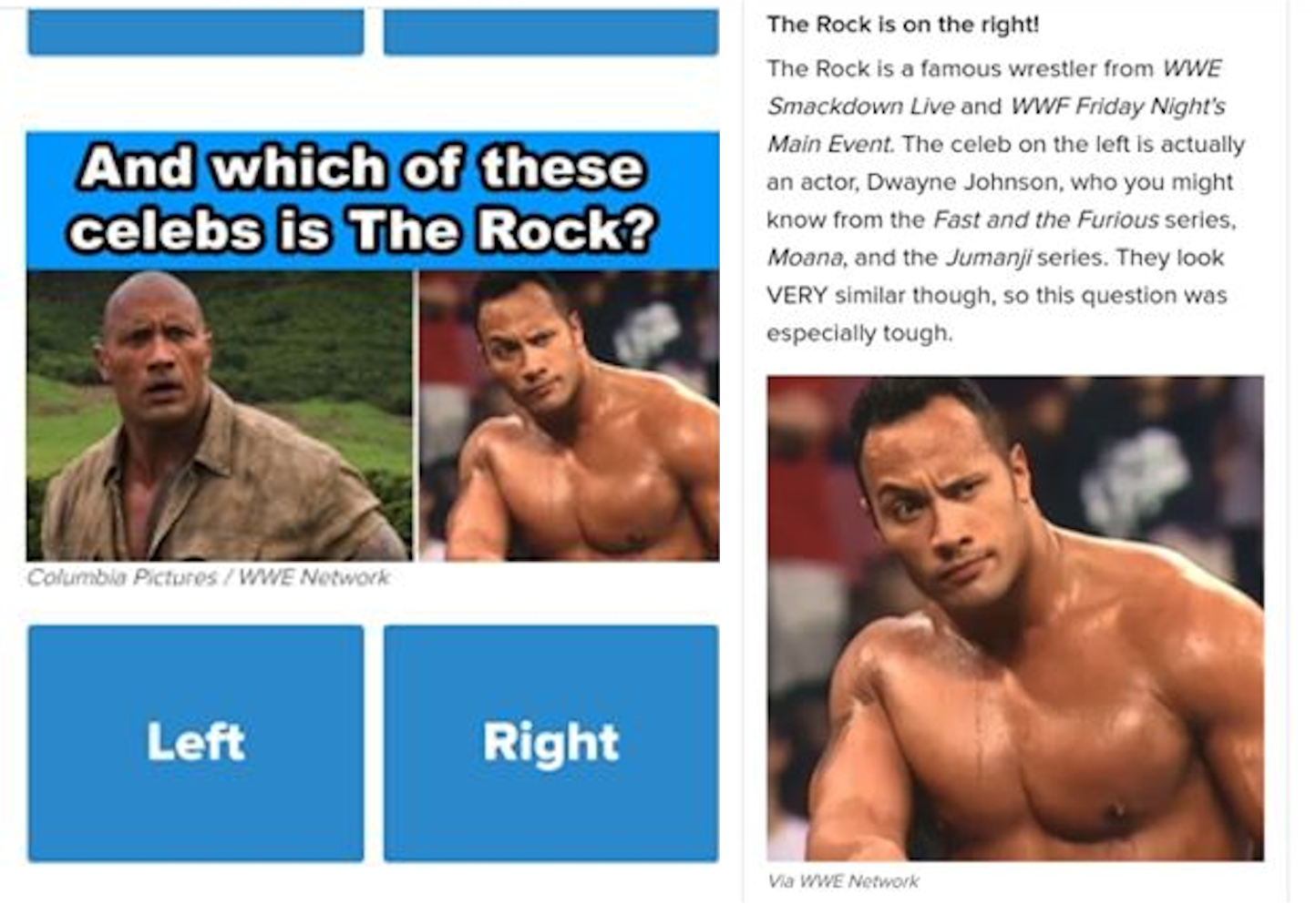 barechestedness - And which of these celebs is The Rock? The Rock is on the right! The Rock is a famous wrestler from Wwe Smackdown Live and Wwf Friday Night's Main Event. The celeb on the left is actually an actor, Dwayne Johnson, who you might know from