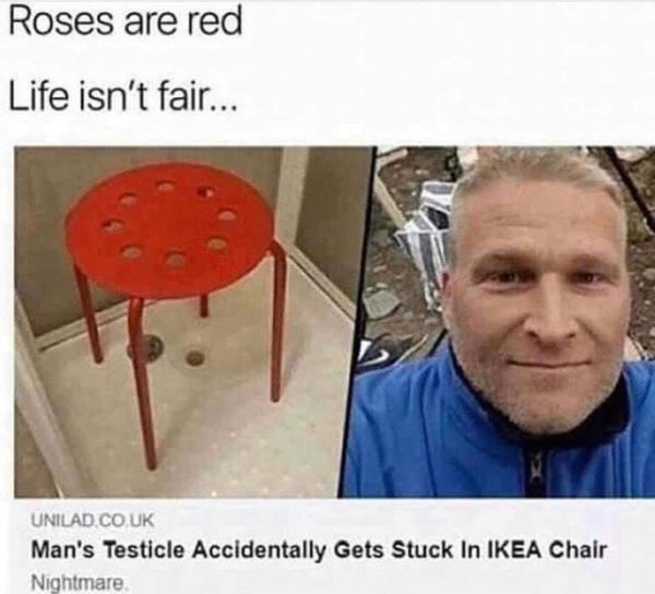 roses are red life isn t fair - Roses are red Life isn't fair... Unilad.Co.Uk Man's Testicle Accidentally Gets Stuck In Ikea Chair Nightmare