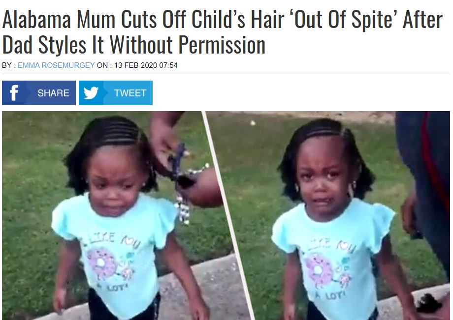 people - Alabama Mum Cuts Off Child's Hair 'Out Of Spite' After Dad Styles It Without Permission By Emma Rosemurgey On f Y Tweet Lot
