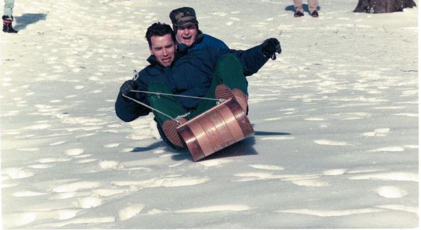 arnold schwarzenegger and george bush sledding