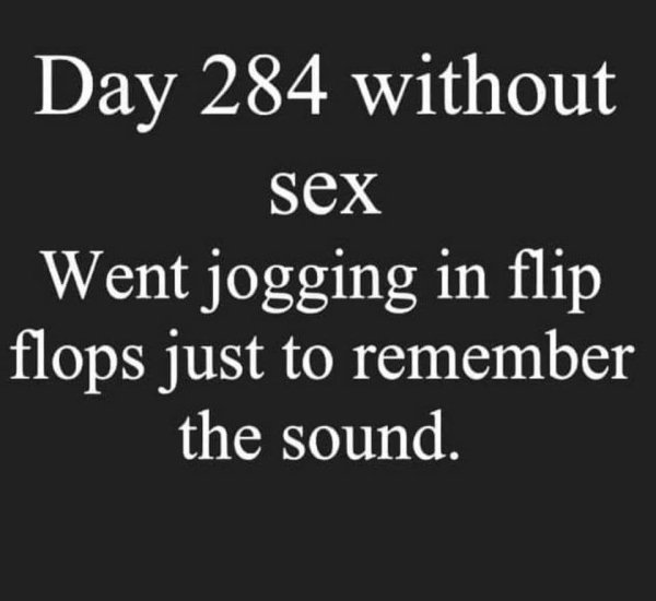 day 284 without sex meme - Day 284 without sex Went jogging in flip flops just to remember the sound.