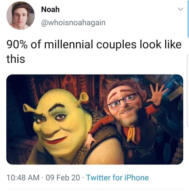 Noah 90% of millennial couples look this 09 Feb 20 Twitter for iPhone