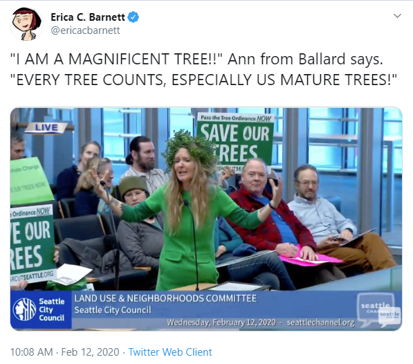 presentation - Erica C. Barnett "I Am A Magnificent Tree!!" Ann from Ballard says. "Every Tree Counts, Especially Us Mature Trees!" Puss the tree Online Now Live Save Our Trees Ordine Now E Our Rees Satulong Seattle Seattle In City Council Land Use & Neig