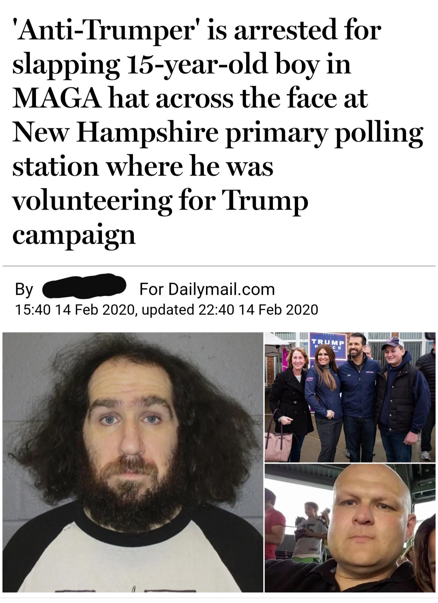 beard - 'AntiTrumper' is arrested for slapping 15yearold boy in Maga hat across the face at New Hampshire primary polling station where he was volunteering for Trump campaign By For Dailymail.com , updated Trump Ce