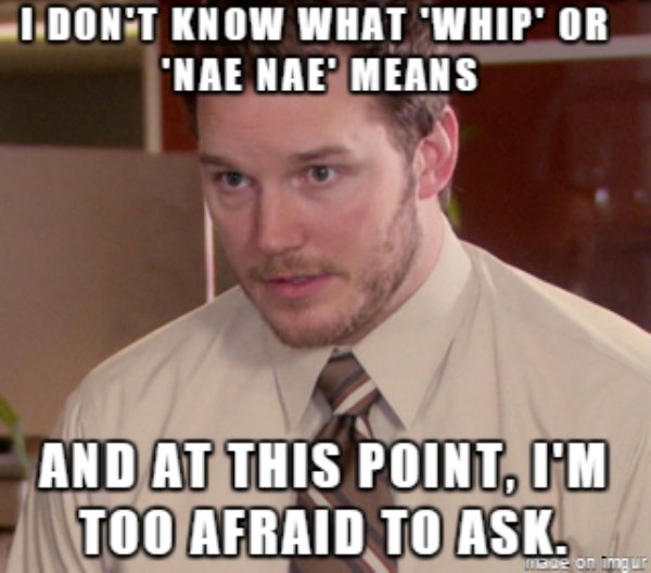 stuck at work meme - I Don'T Know What 'Whip' Or "Nae Nae' Means And At This Point, I'M Too Afraid To Ask. made on Imgur