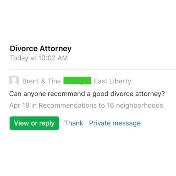 document - Divorce Attorney Today at Brent & Tina East Liberty Can anyone recommend a good divorce attorney? Apr 18 in Recommendations to 16 neighborhoods View or Thank Private message