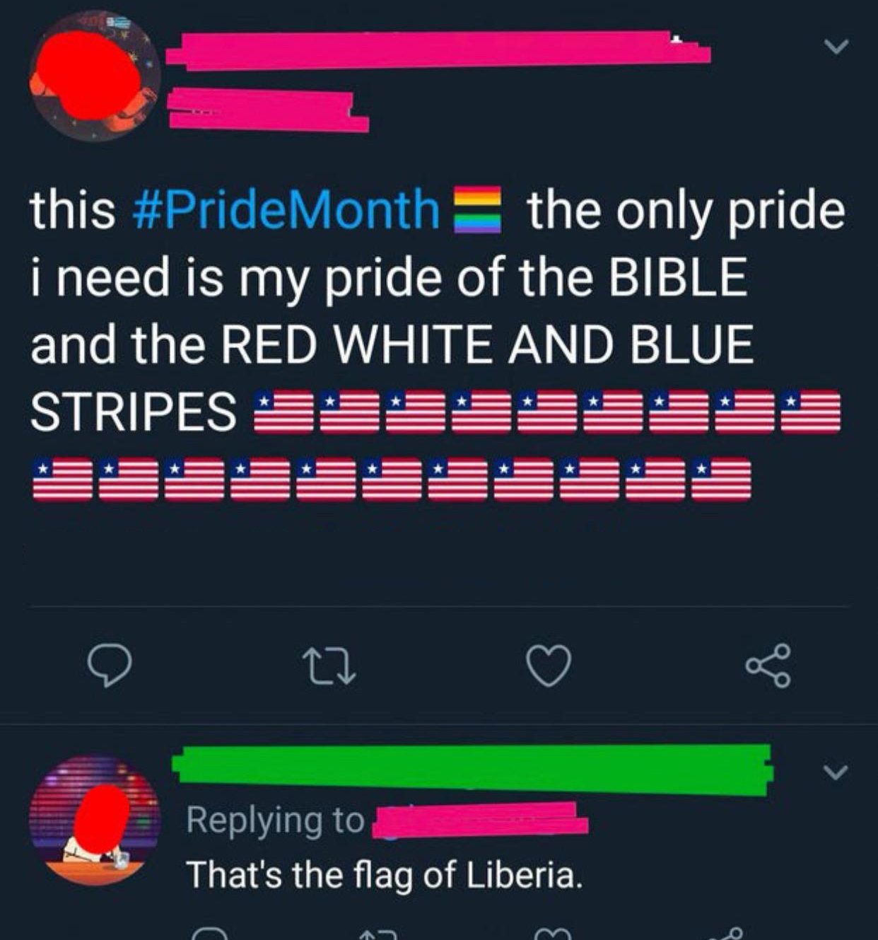 screenshot - this the only pride i need is my pride of the Bible and the Red White And Blue Stripes Ssssssss e 2 That's the flag of Liberia.