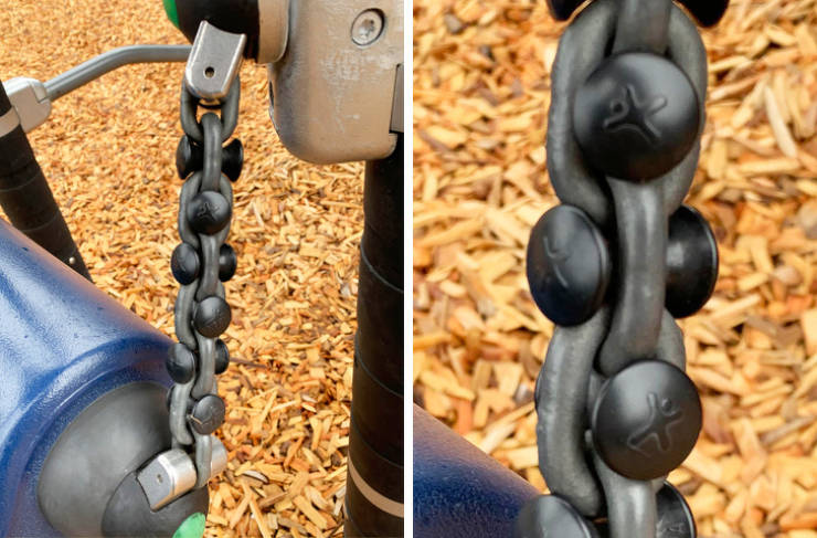 Special chain plugs were installed on a playground so that children’s fingers wouldn’t get pinched.