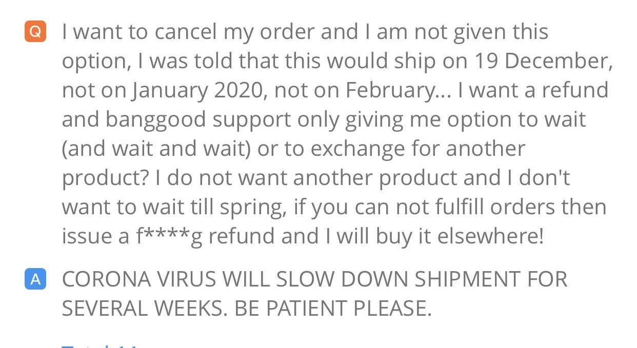 handwriting - Q I want to cancel my order and I am not given this option, I was told that this would ship on 19 December, not on , not on February... I want a refund and banggood support only giving me option to wait and wait and wait or to exchange for a