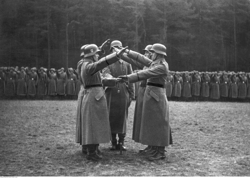 Men take the oath during their swearing in to the 14th Waffen-SS "Galician" Division, April 1943