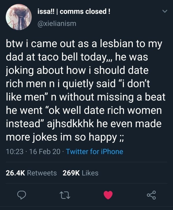 cobra chicken reddit - issa!! | comms closed ! btw i came out as a lesbian to my dad at taco bell today,,, he was joking about how i should date rich men ni quietly said i don't men n without missing a beat he went "ok well date rich women instead" ajhsdk
