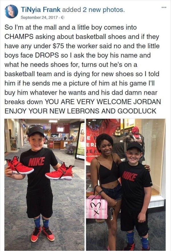 hey my name is trey i have a basketb - TiNyia Frank added 2 new photos. . @ So I'm at the mall and a little boy comes into Champs asking about basketball shoes and if they have any under $75 the worker said no and the little boys face Drops so I ask the b