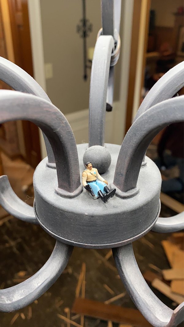 Tiny Lando Calrissian on a chandelier in a house I was working at.