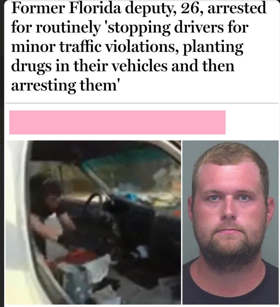 photo caption - Former Florida deputy, 26, arrested for routinely 'stopping drivers for minor traffic violations, planting drugs in their vehicles and then arresting them'