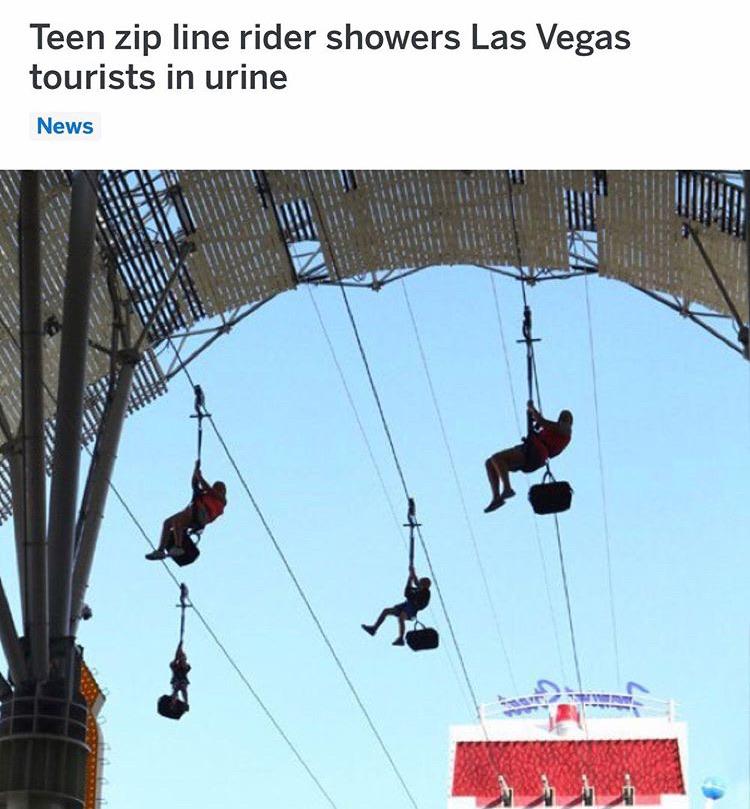 sky - Teen zip line rider showers Las Vegas tourists in urine News