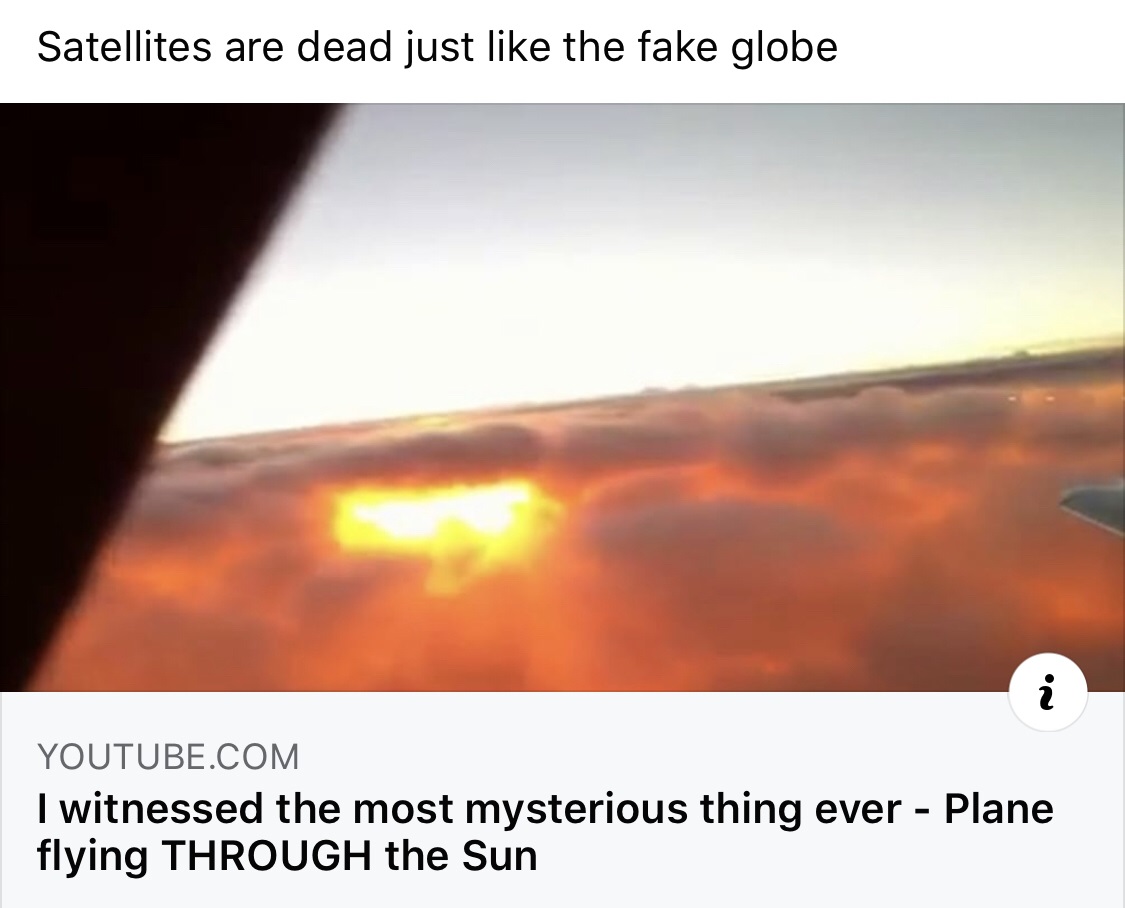 heat - Satellites are dead just the fake globe Youtube.Com I witnessed the most mysterious thing ever Plane flying Through the Sun