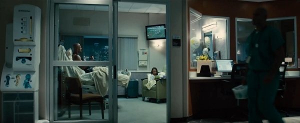 During Furious 7 (2015), while in the hospital, Dwayne Johnson is briefly watching himself play in a football game on TV .