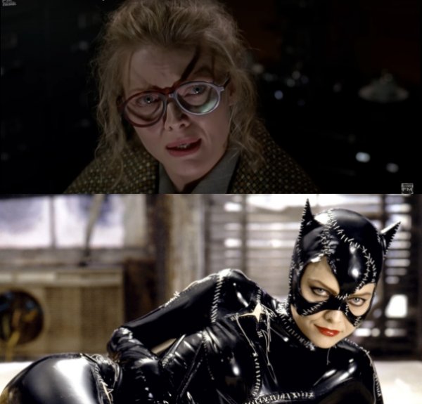 In Batman Returns (1992) the shadow of Selina Kyle’s glasses (literally) foreshadows her transformation into Catwoman.