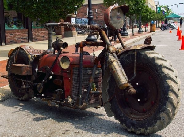 Motorcycle built from an old tractor