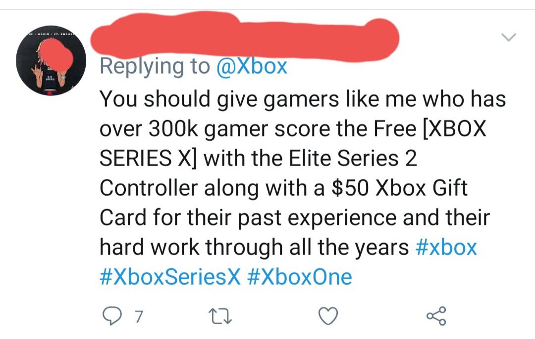 angle - You should give gamers me who has over gamer score the Free Xbox Series X with the Elite Series 2 Controller along with a $50 Xbox Gift Card for their past experience and their hard work through all the years 07 22