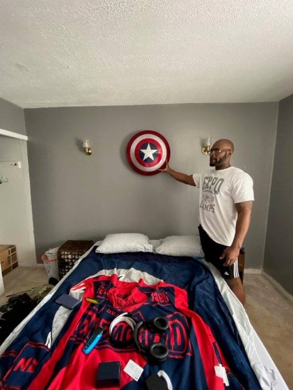 I recently got an apartment with my brother and close friend. After a few hard weeks of painting, furnishing, cleaning, etc., we’re finally finished as of today, which also happens to be my birthday! Here’s a pic of that close friend adding the finishing touch to his room.