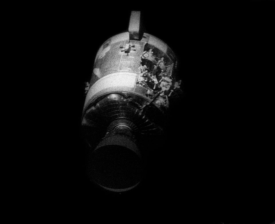 The critically damaged service module of Apollo 13. April 17, 1970.