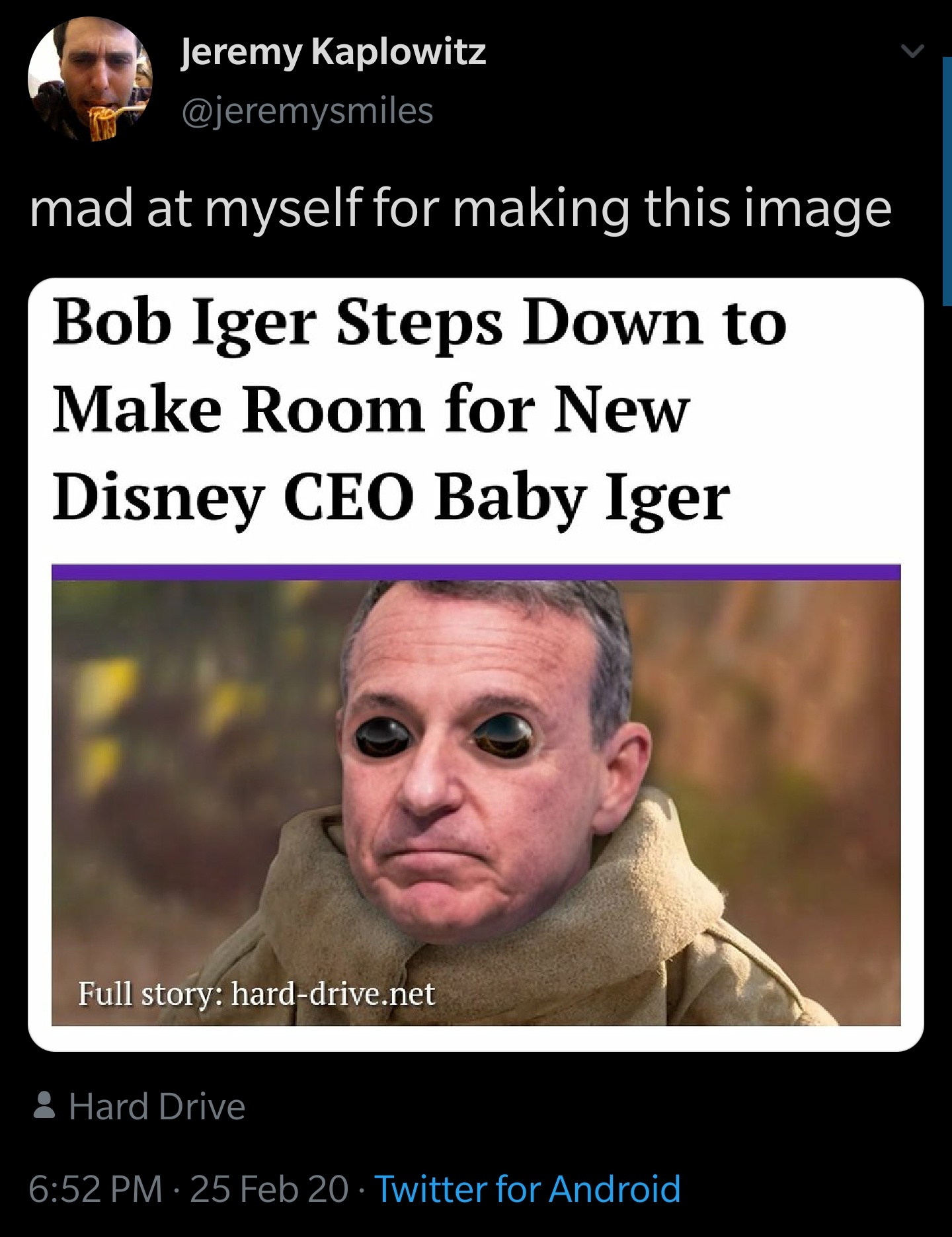 bk property management - Jeremy Kaplowitz 'mad at myself for making this image Bob Iger Steps Down to Make Room for New Disney Ceo Baby Iger Full story harddrive.net Hard Drive 25 Feb 20 Twitter for Android