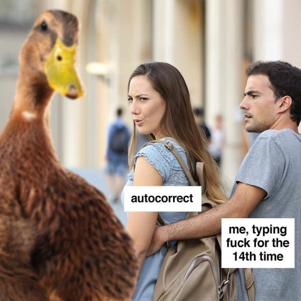 autocorrect duck meme - autocorrect me, typing fuck for the 14th time