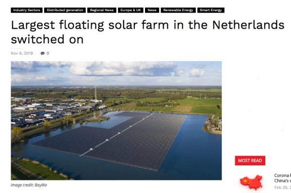 water resources - Industry Sectors Distributed generation Regional News Europe & Uk New Renewable Energy Smart Enerty Largest floating solar farm in the Netherlands switched on 0 Most Read Corona China's Feb 25, Image credit Baywa